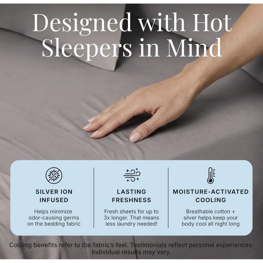 NEW Miracle Made Sheet Set Queen Luxe Self-Cooling Self-Cleaning  - Grey
